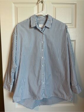 Women’s Blue & White Striped Button-Down Shirt
